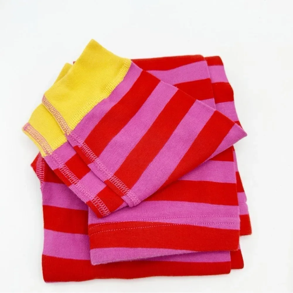 Hanna Andersson Striped Long John Pajama‎ Set in  Pink/Red Organic Cotton Sz 10